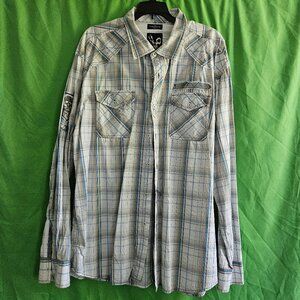 Marc Ecko Button Up Long Sleeve Blue & Grey Shirt, Size XXL / 2XL